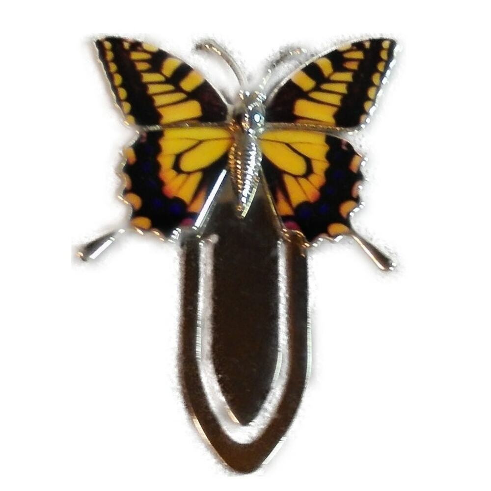 Monarch Butterfly Metal Slip-on Bookmark Gold Tone Paperclip Insert Marker